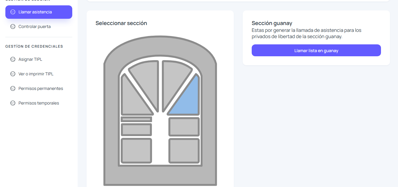 Interfaz de selección de sección con plano del recinto